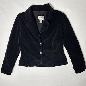 Vintage Y2K Velvet Blazer Women's‎ Cropped WhimsiGoth Office Black Jacket Size M